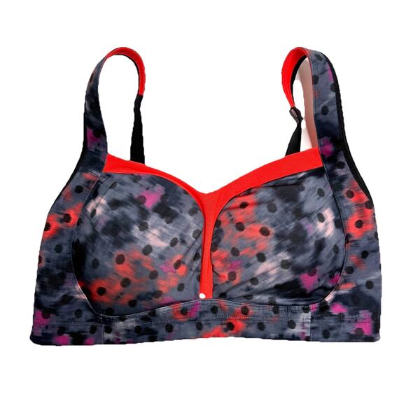 Lululemon Ta Ta Tamer III Sports Bra 36DD WBRP/ALRM Red/Gray/Purple Polka Dots - Picture 1 of 12